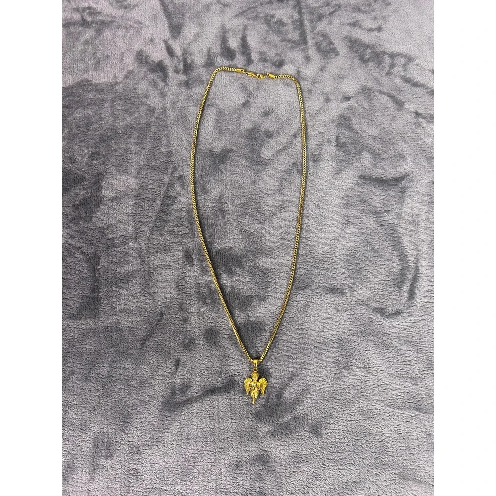 Gold Gods 18K Angel Pendant Necklace Mens Fashion 28 Inch Rope Chain Jewelry